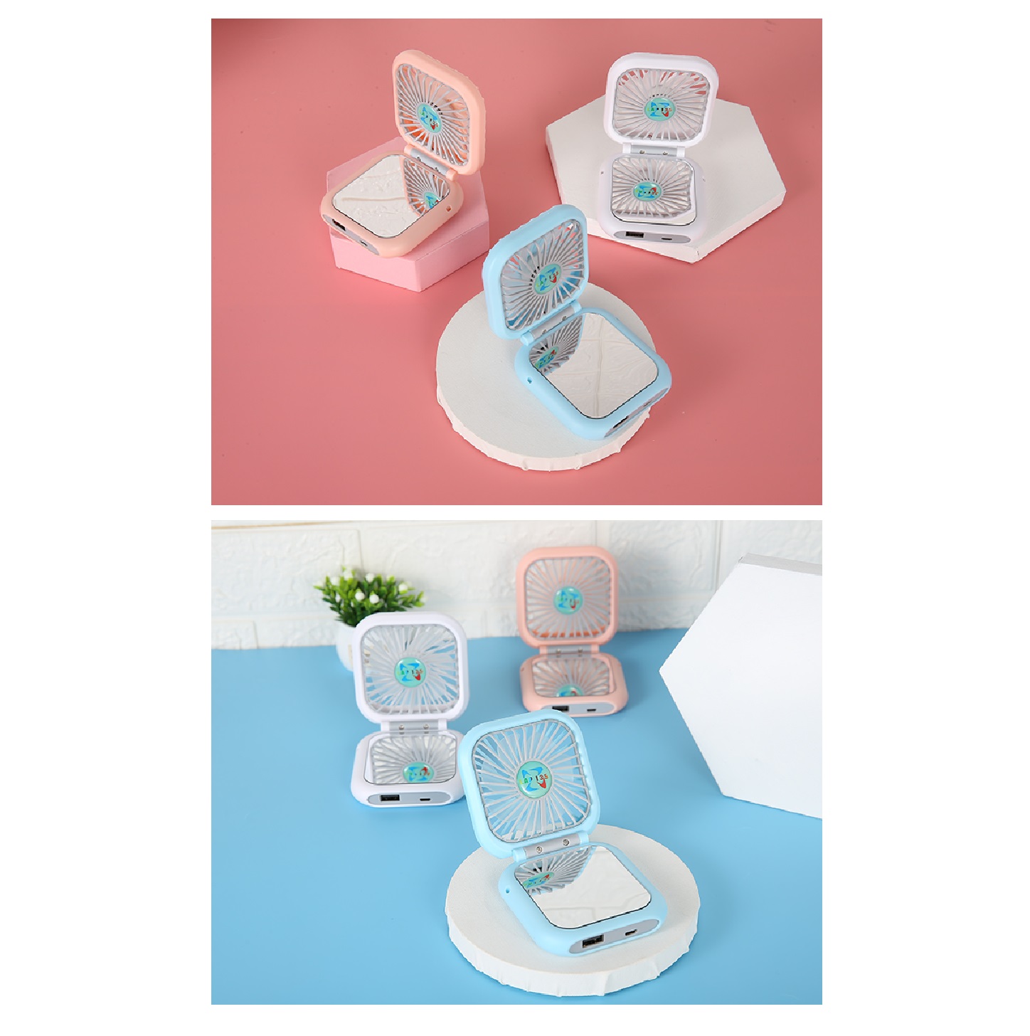 3 in 1 Mini Electric Mirror Fan with Power Bank