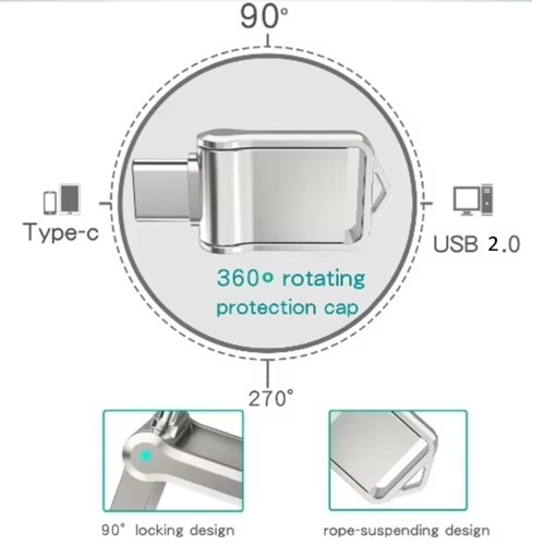 Swivel Mini Metal USB-C Flash Drive, 32GB