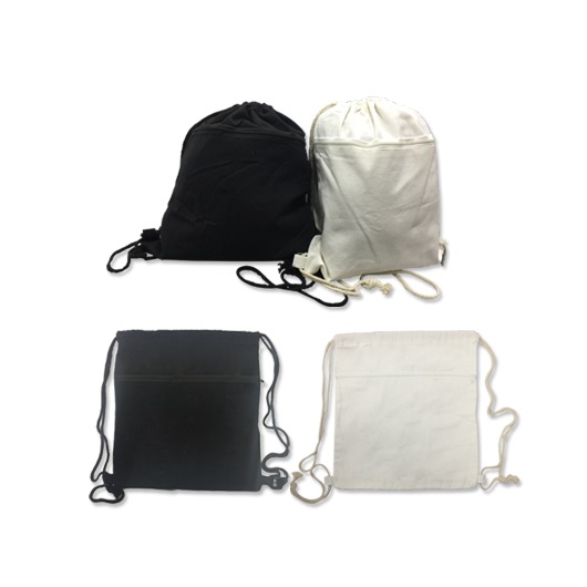 Canvas Drawstring Bag with Zip Compartment
