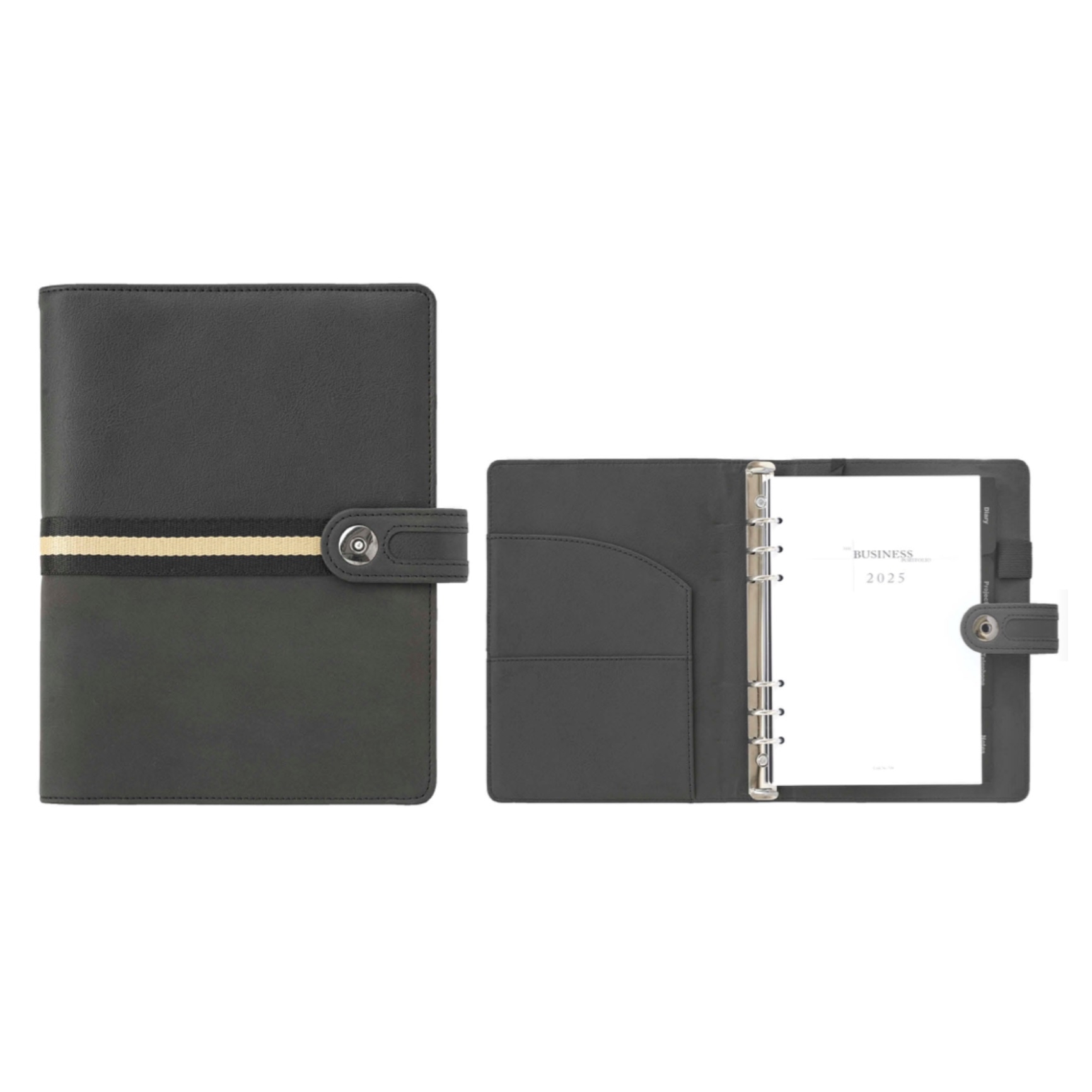 Ringed Business Portfolio 2 Tone Black PU Cover